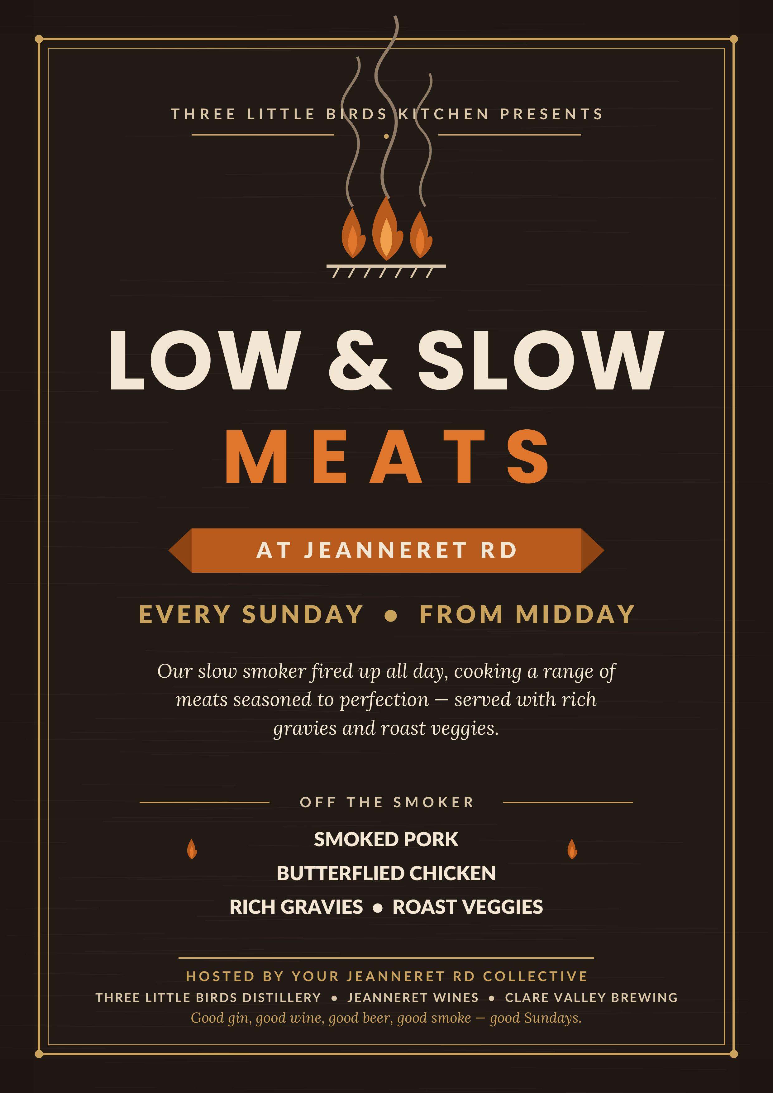 Low & Slow Sundays smoked meat lunch at the Jeanneret Rd Collective in Sevenhill, Clare Valley.